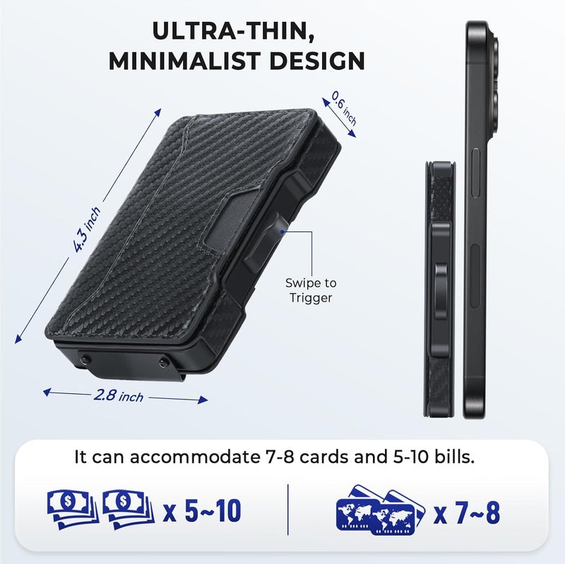 BESSIO Slim Wallet for Men - Minimalist Mens Wallet with Money Clip, Aluminum Pop Up Card Case and Leather Slots Credit Card Holder RFID Blocking Wallet for Men with Gift Box - Image 5